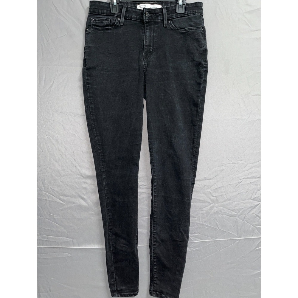 Signature by Levi s Skinny Jeans‎ Womens 29x30 Black Denim Dark Wash Mid Rise